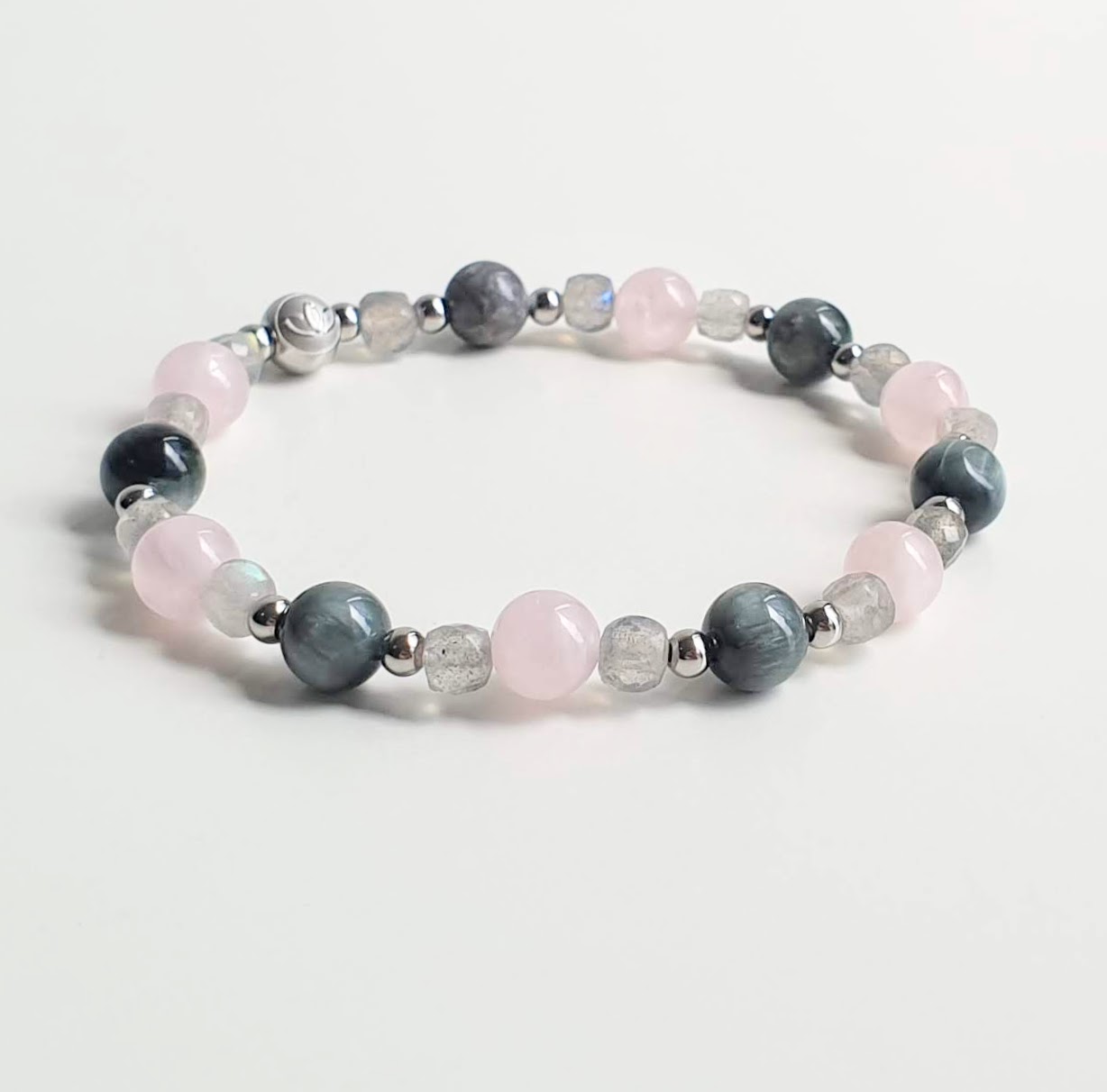 Petite Eagle's Eye + Rose Quartz + Labradorite Crystal Bracelet