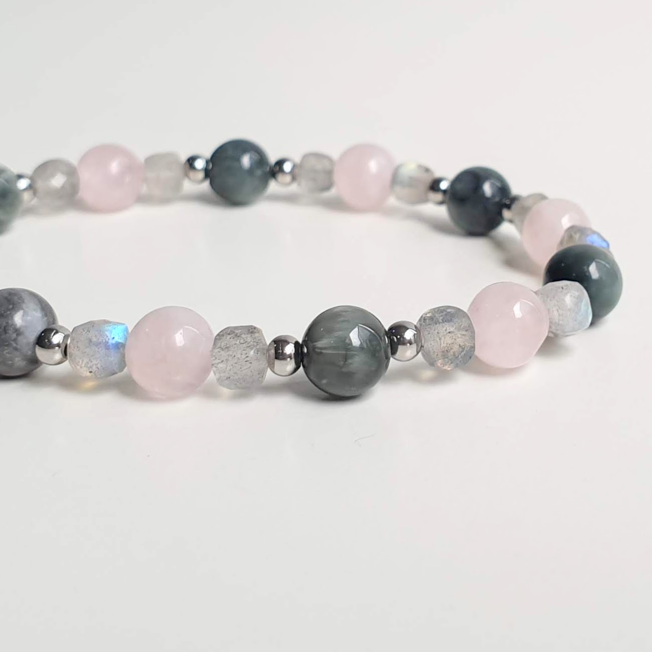 Petite Eagle's Eye + Rose Quartz + Labradorite Crystal Bracelet