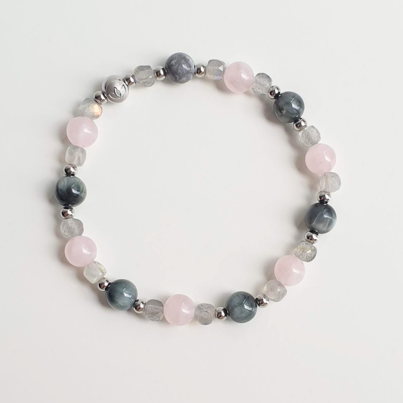 Petite Eagle's Eye + Rose Quartz + Labradorite Crystal Bracelet