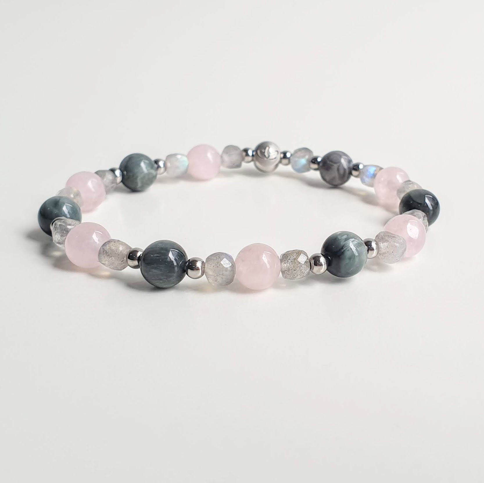 Petite Eagle's Eye + Rose Quartz + Labradorite Crystal Bracelet