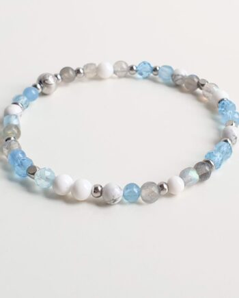 Stackable Aquamarine + Howlite Multi-gem Crystal Bracelet