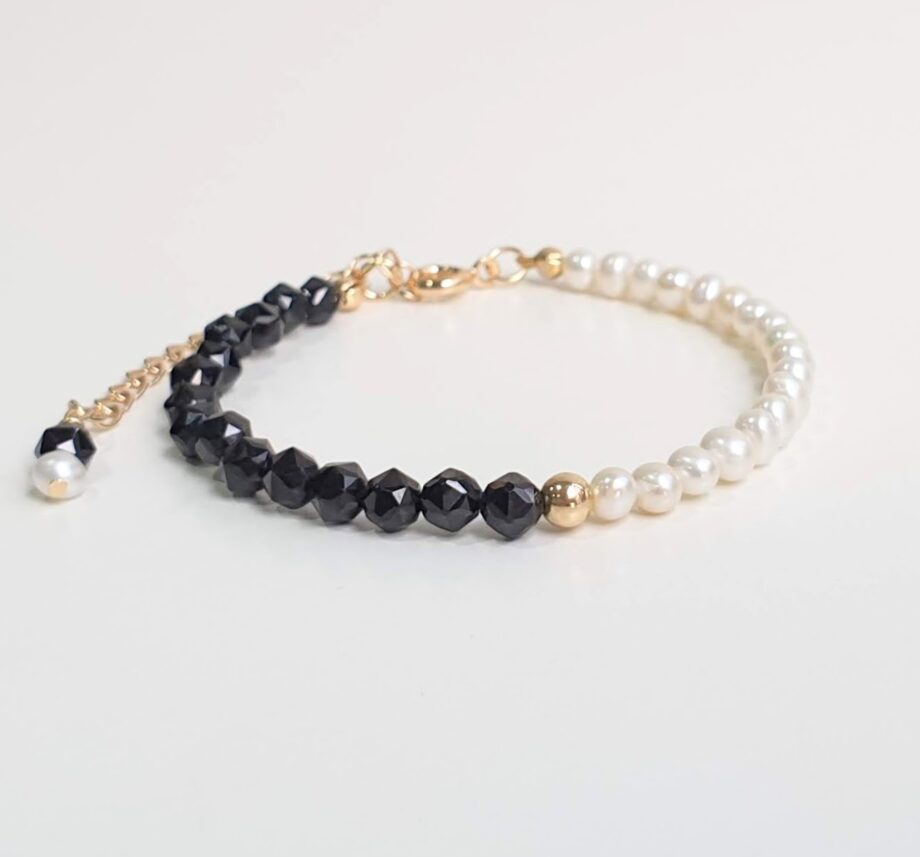 Chain Black Spinel + Pearl Crystal Bracelet