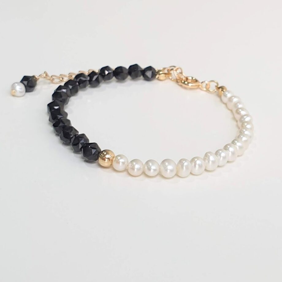 Chain Black Spinel + Pearl Crystal Bracelet
