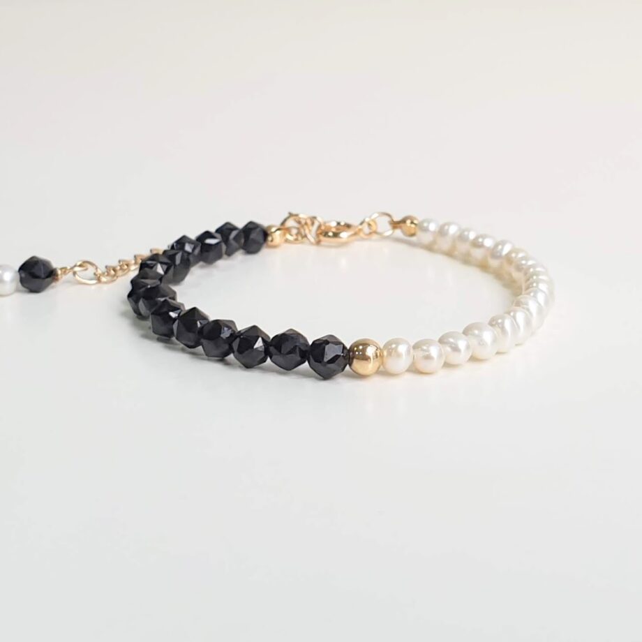Chain Black Spinel + Pearl Crystal Bracelet