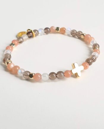 Stackable Moonstone + Smoky Quartz (Cross) Crystal Bracelet