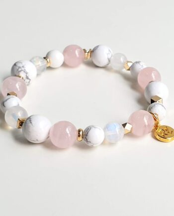 Empower Rose Quartz +Howlite + Moonstone Crystal Bracelet