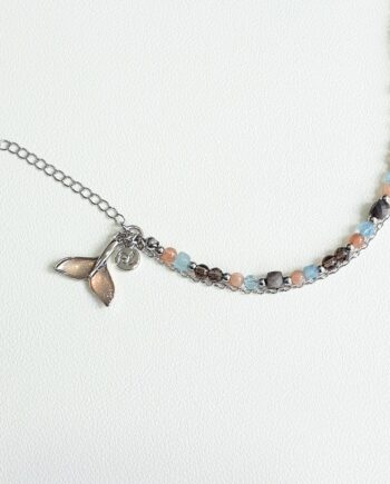 Chain Aquamarine +Moonstone + Smoky Quartz + Obsidian