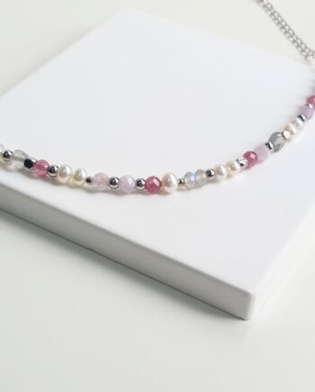 Chain Pearl + Pink Tourmaline Multi-gem Bracelet