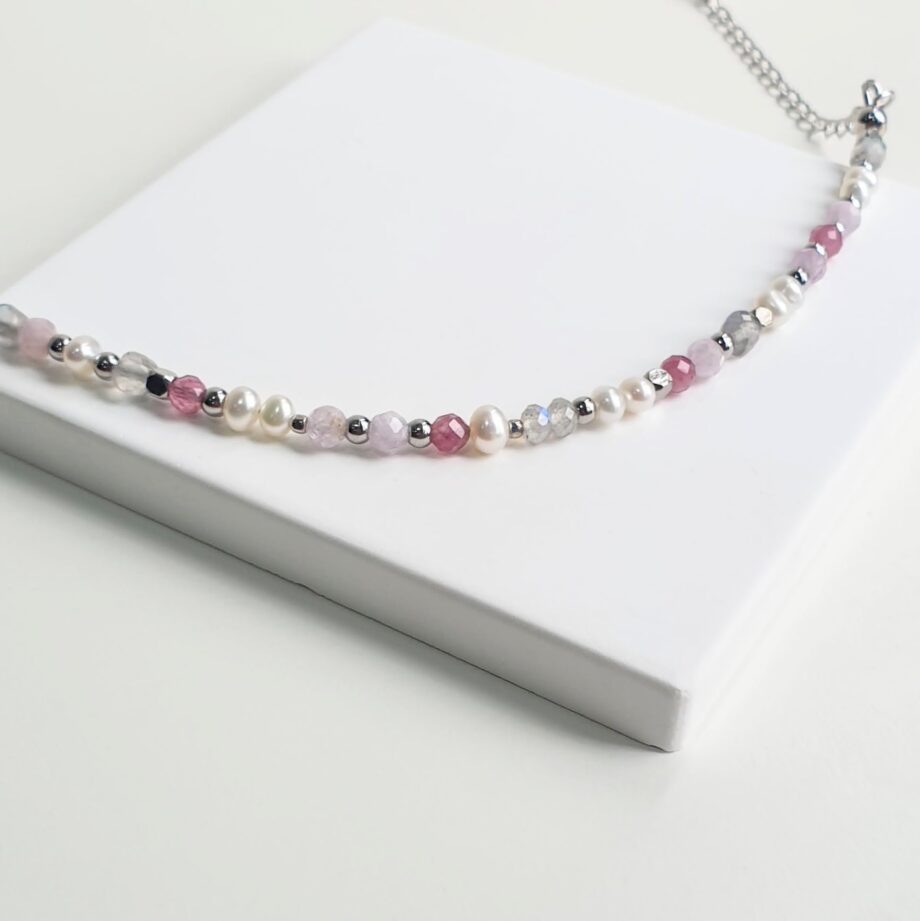 Chain Pearl + Pink Tourmaline Multi-gem Bracelet