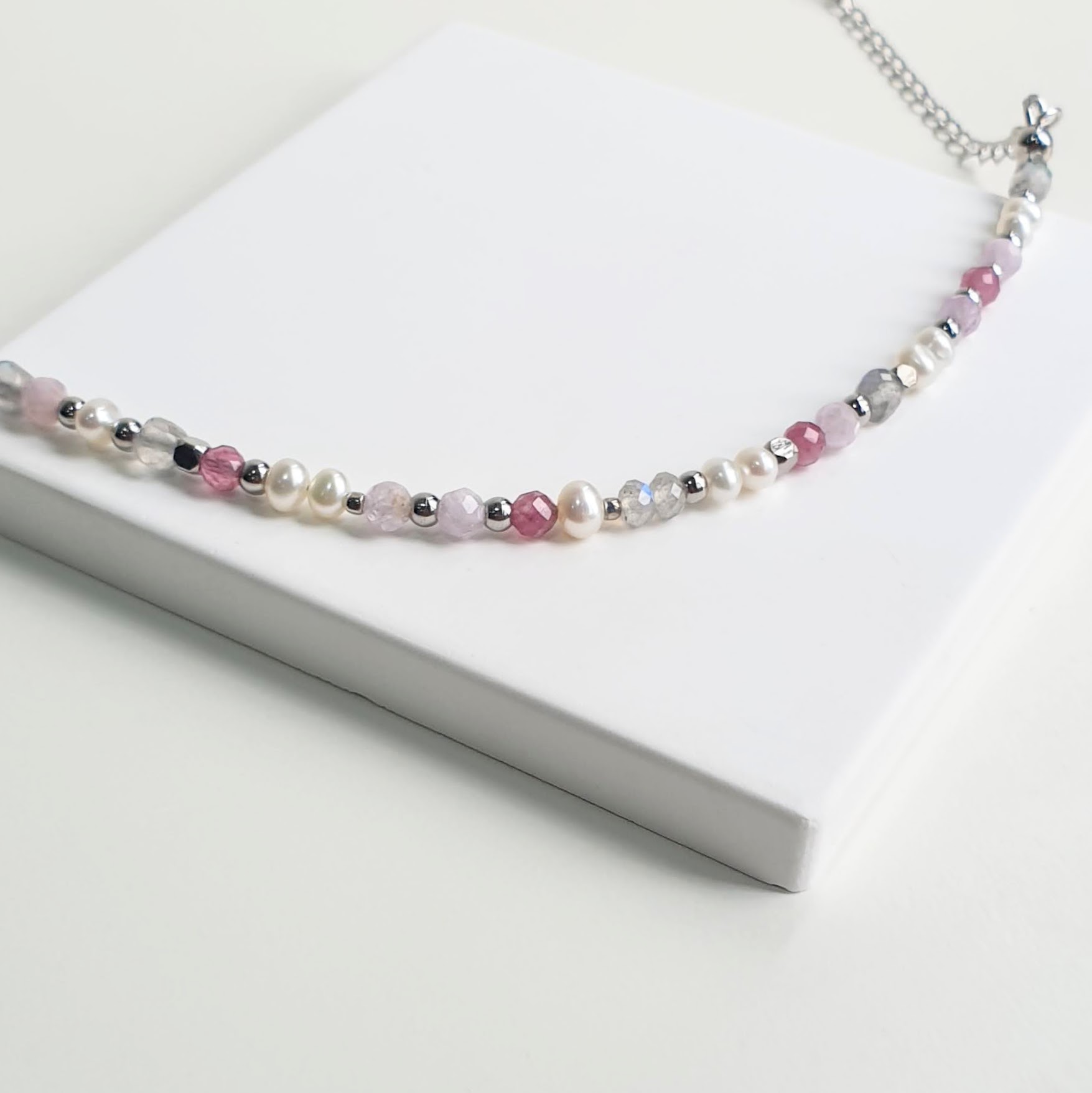 Chain Pearl + Pink Tourmaline Multi-gem Bracelet