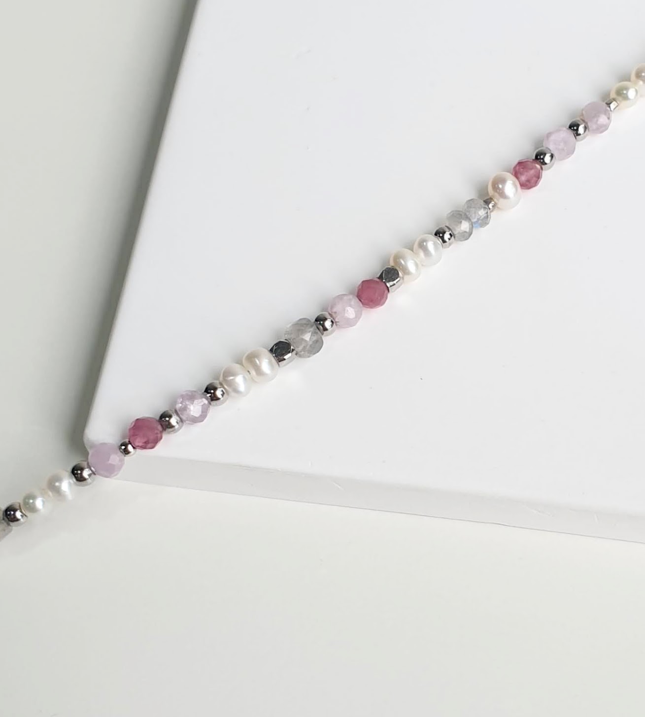 Chain Pearl + Pink Tourmaline Multi-gem Bracelet