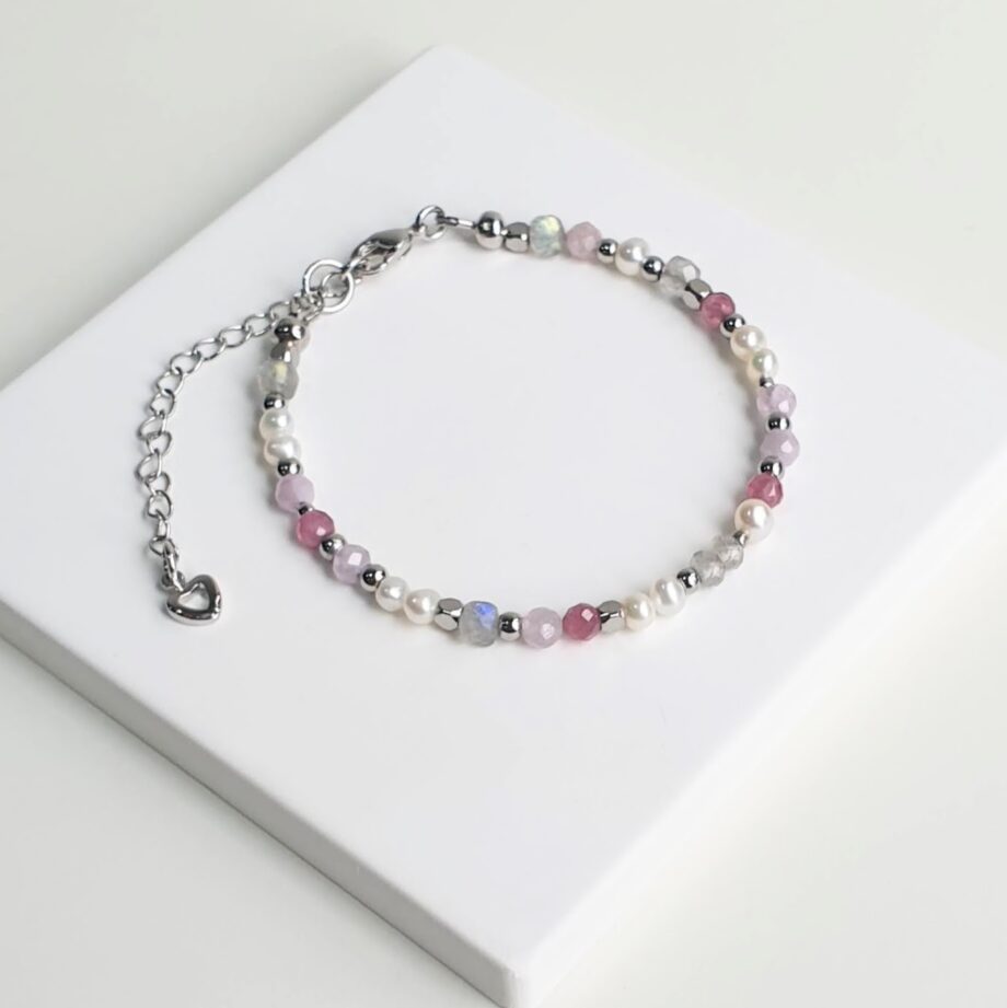 Chain Pearl + Pink Tourmaline Multi-gem Bracelet