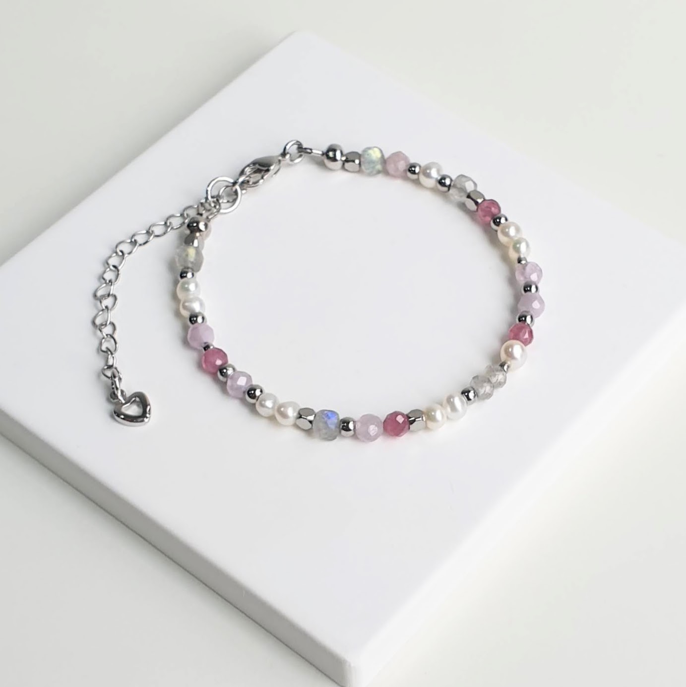 Chain Pearl + Pink Tourmaline Multi-gem Bracelet