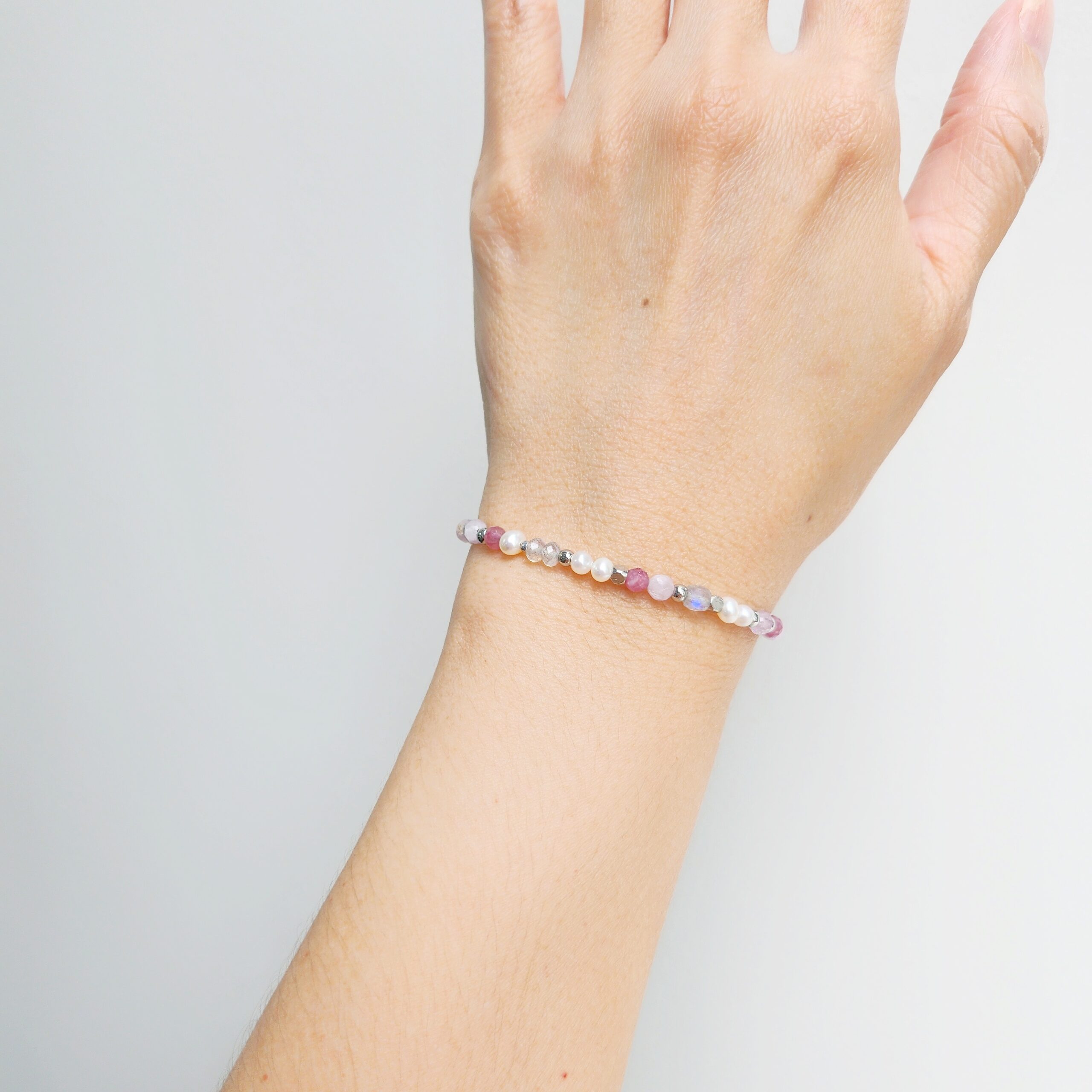 Chain Pearl + Pink Tourmaline Multi-gem Bracelet