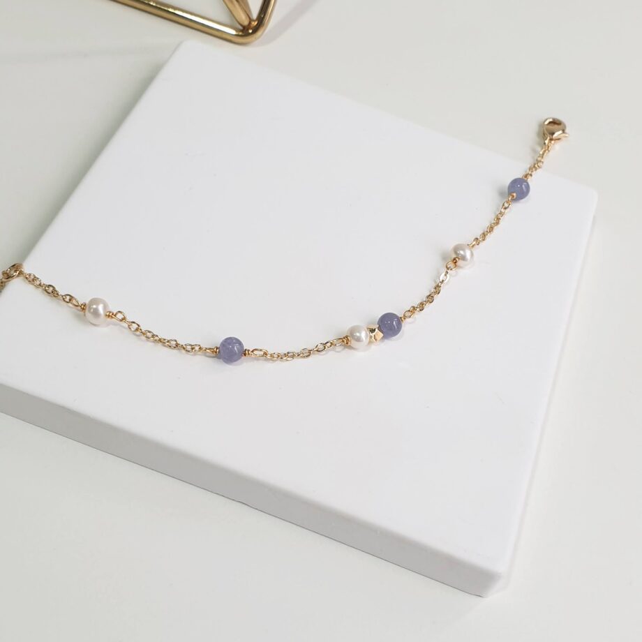 Chain Pearl +Tanzanite Bracelet