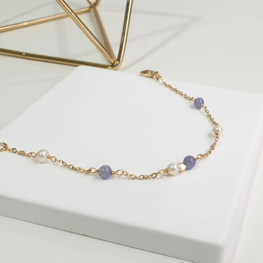Chain Pearl +Tanzanite Bracelet