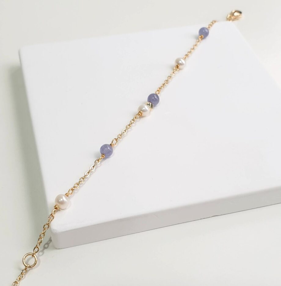 Chain Pearl +Tanzanite Bracelet