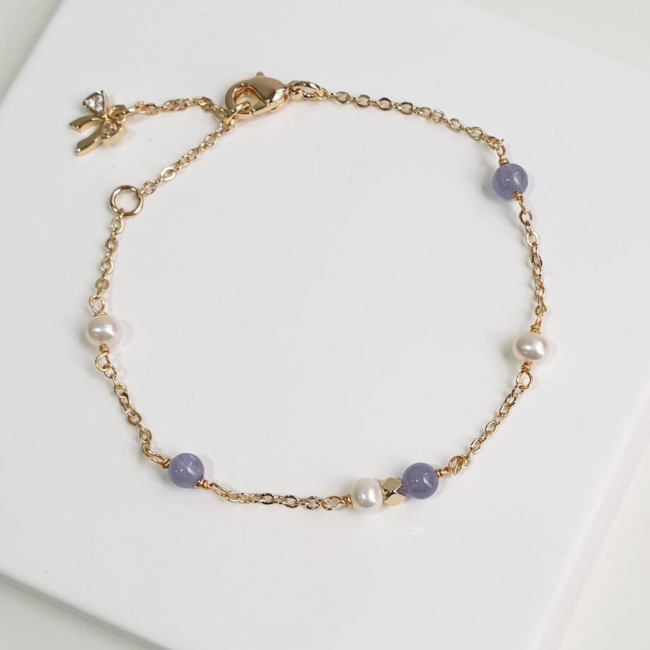 Chain Pearl +Tanzanite Bracelet
