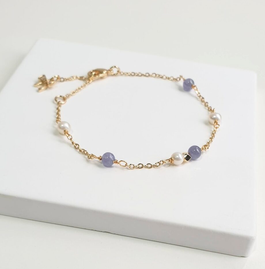 Chain Pearl +Tanzanite Bracelet