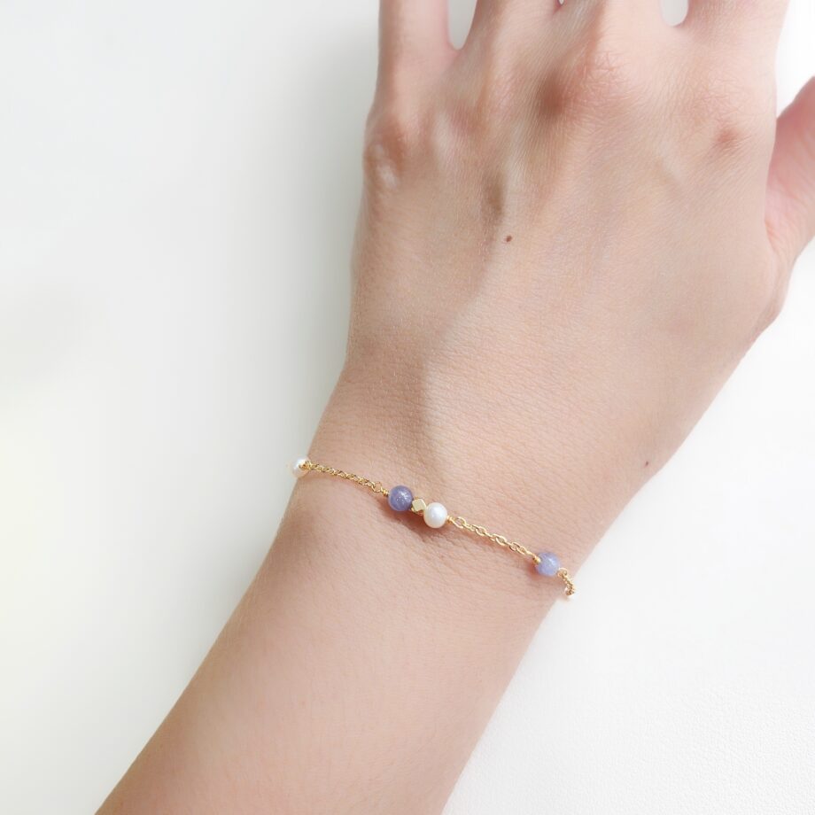 Chain Pearl +Tanzanite Bracelet