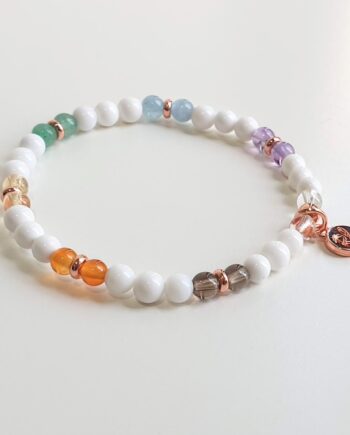 Stackable 7 Chakra White Agate Bracelet