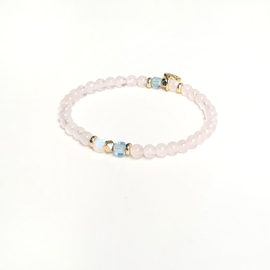 Stackable Rose Quartz + Aquamarine +Moonstone Crystal Bracelet