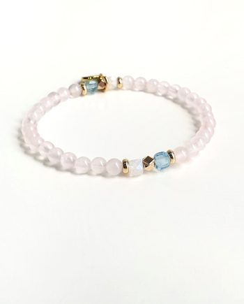 Stackable Rose Quartz + Aquamarine +Moonstone Crystal Bracelet