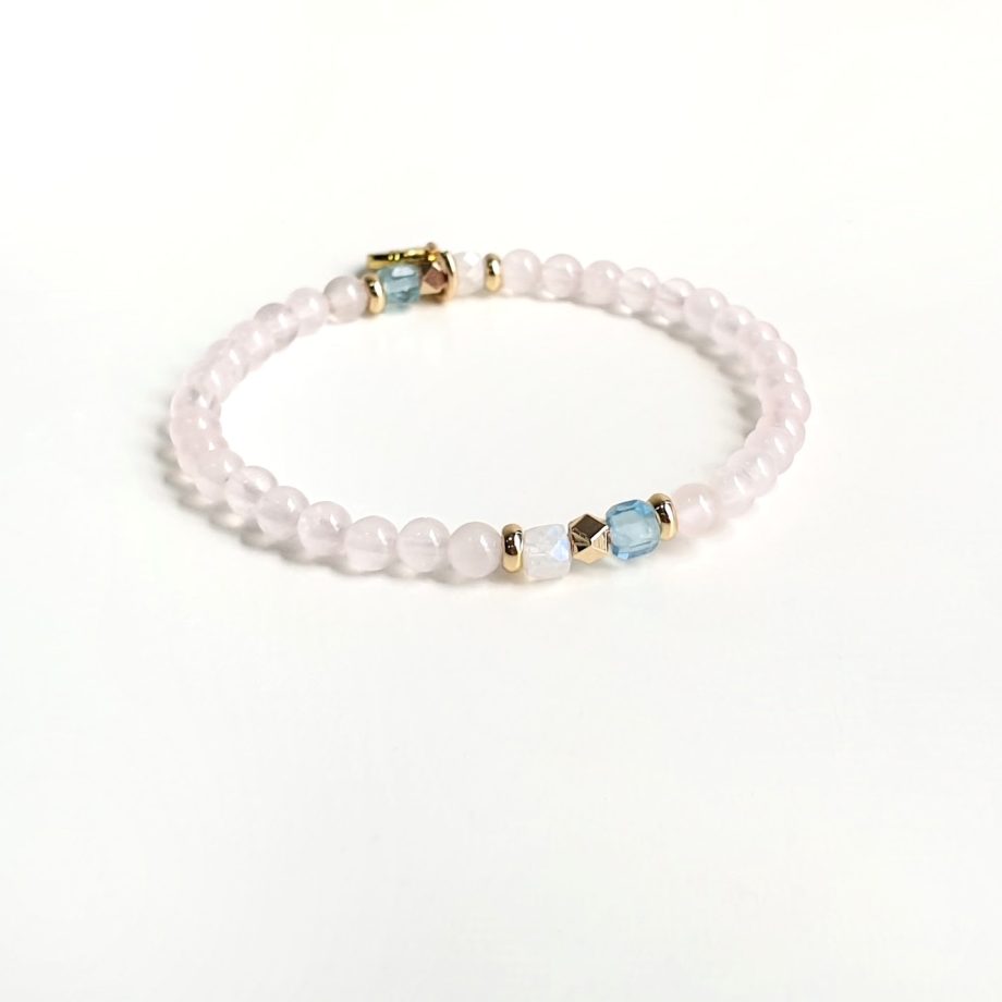 Stackable Rose Quartz + Aquamarine +Moonstone Crystal Bracelet