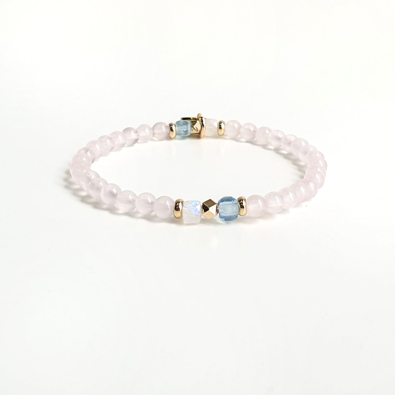 Stackable Rose Quartz + Aquamarine +Moonstone Crystal Bracelet