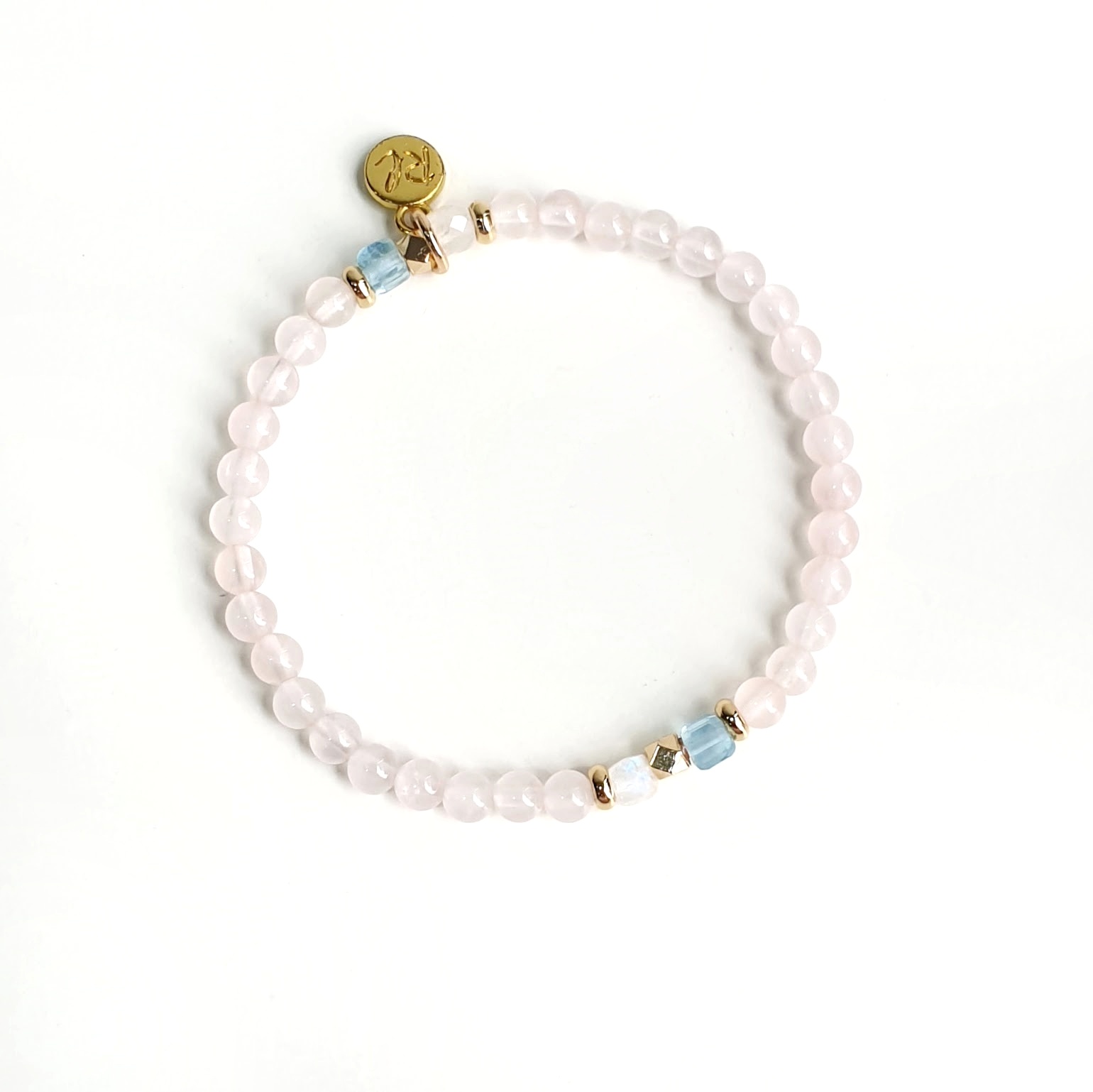 Stackable Rose Quartz + Aquamarine +Moonstone Crystal Bracelet