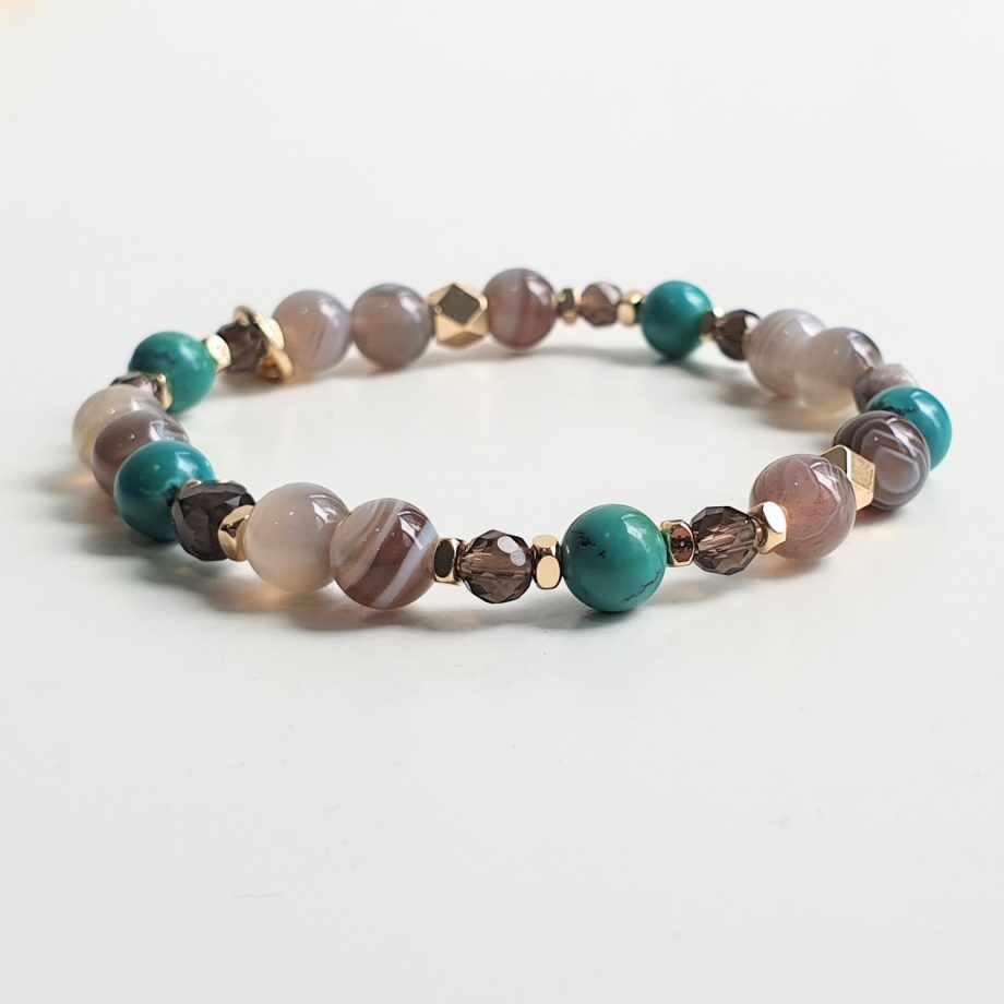 Petite | Botswana Agate + Turquoise + Smoky Quartz