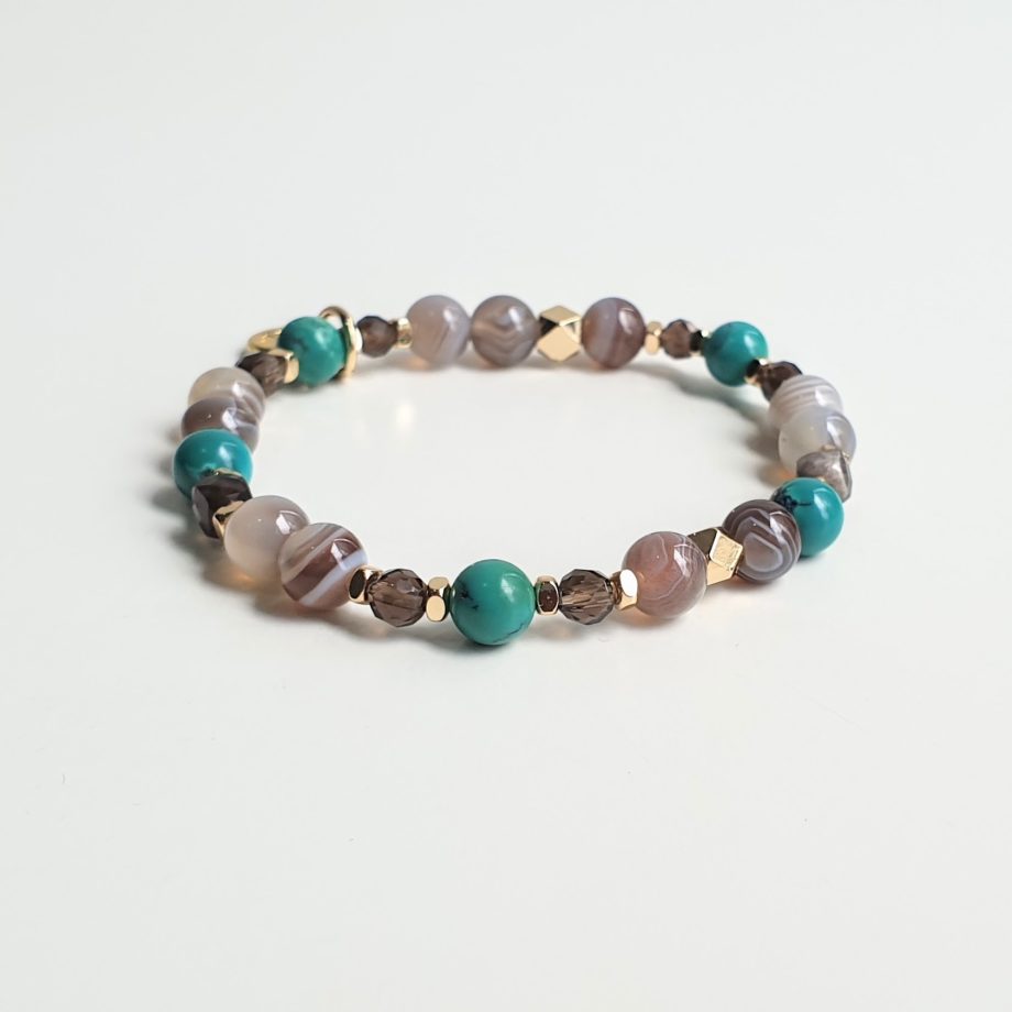 Petite | Botswana Agate + Turquoise + Smoky Quartz