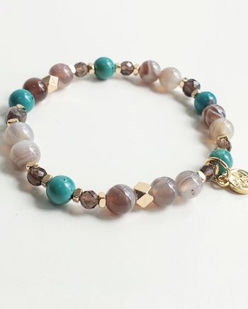 Petite Botswana Agate + Turquoise Multi-gem Crystal Bracelet