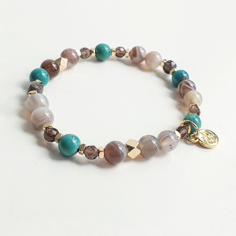 Petite Botswana Agate + Turquoise Multi-gem Crystal Bracelet