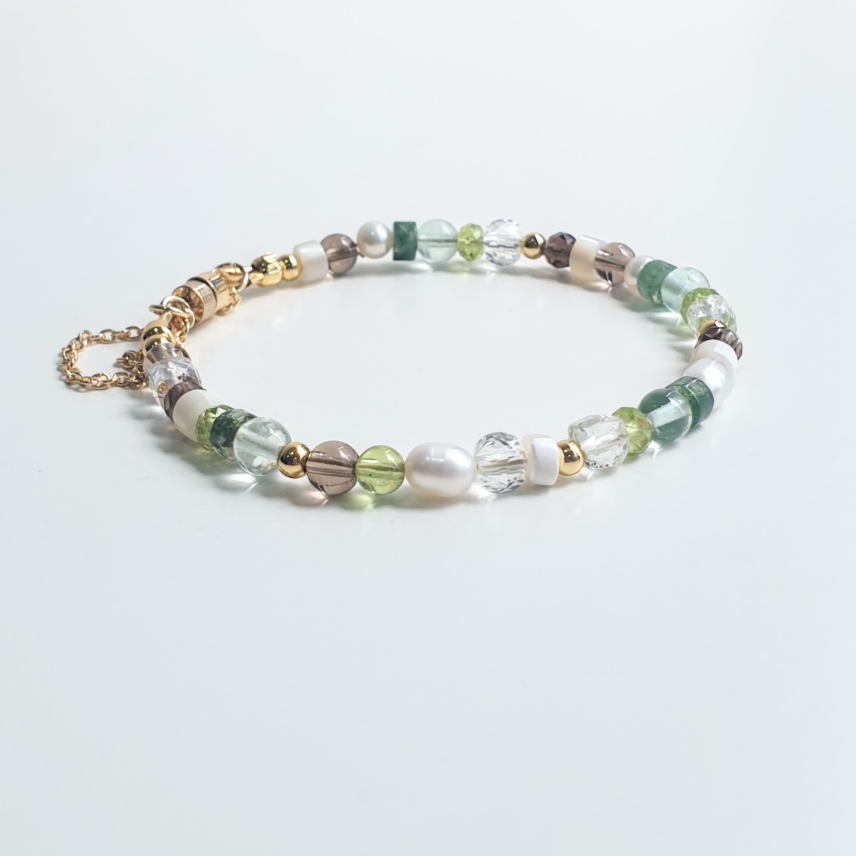 Chain | Pearl + Peridot + Smoky Quartz Multi-Gem