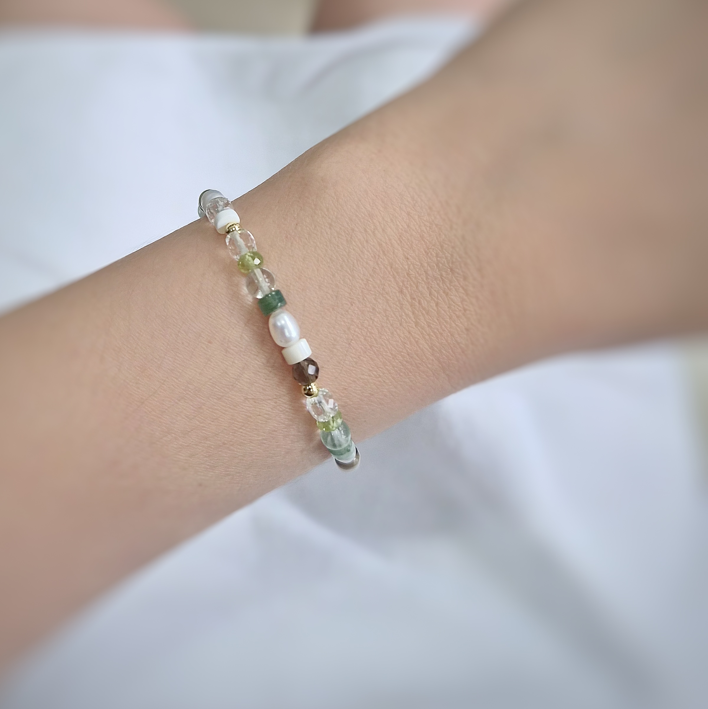 Chain | Pearl + Peridot + Smoky Quartz Multi-Gem
