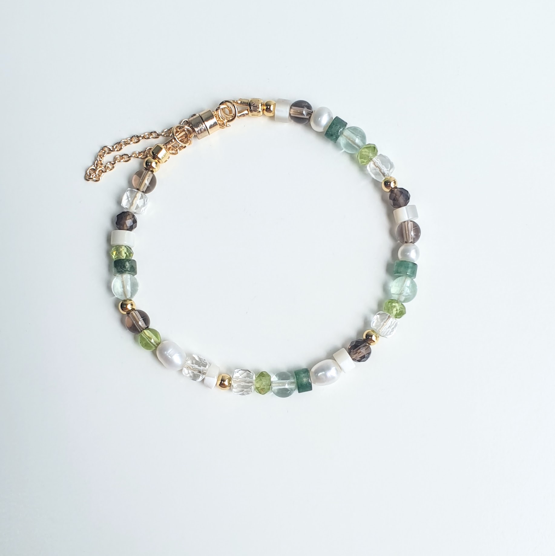 Chain | Pearl + Peridot + Smoky Quartz Multi-Gem