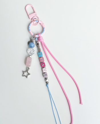 Blush Brave hanging charm with Rose Quartz, Aquamarine, and Clear Quartz – Red Lotus