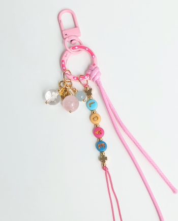 Pink Love hanging charm with Rose Quartz, Aquamarine, and Clear Quartz – Red Lotus