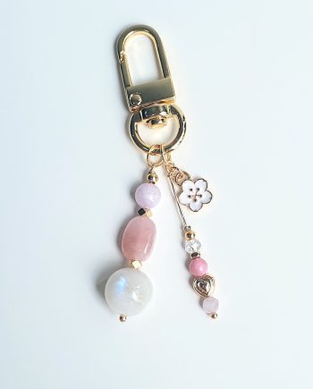 Love Magnet crystal charm with Moonstone, Rose Quartz, Kunzite, and Rhodonite – for self-love and attracting new love.