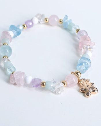 Asymmetric Rose Quartz & Aquamarine Multi-Gem Bracelet with Gingerbread Man – Red Lotus Handmade Jewellery